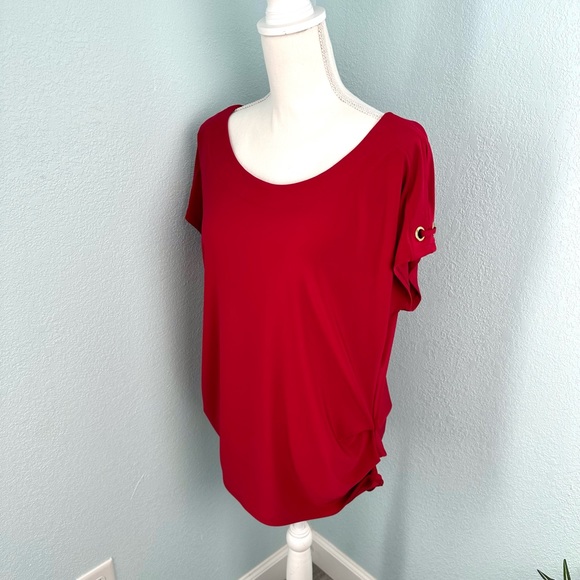 Luxology, Cold Shoulder Lace Up Detail Ruch Side Red Size Lg - Picture 5 of 9